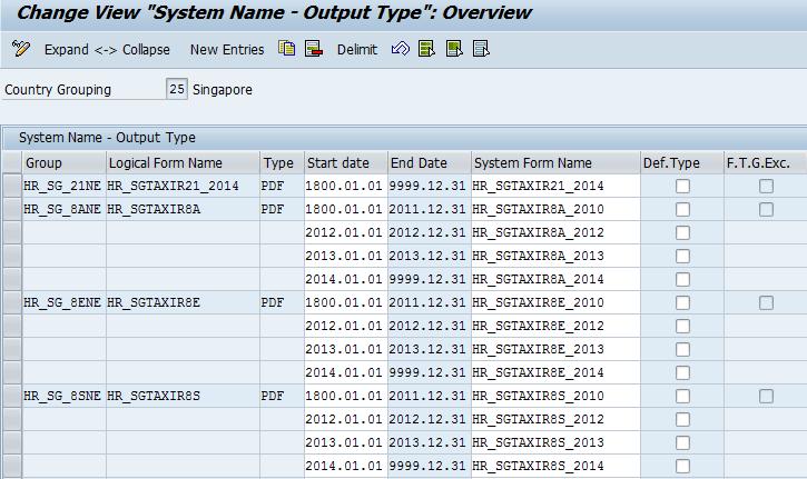 Maintain Standard System Form Names for Logical Forms System Form name is HR_SGTAXIR8A_2014 for form group HR_SG_8ANE. System Form name is HR_SGTAXIR8E_2014 for form group HR_SG_8ENE.