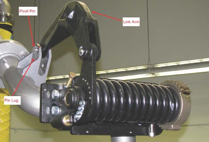 2.4 Installation of the Assembled Loading Arm (cont.) 8. Once the Loading Arm is mounted to inlet supply piping, reconnect torsion spring link arm via pivot pin. 9. Secure pivot pin with E-clips. 10.