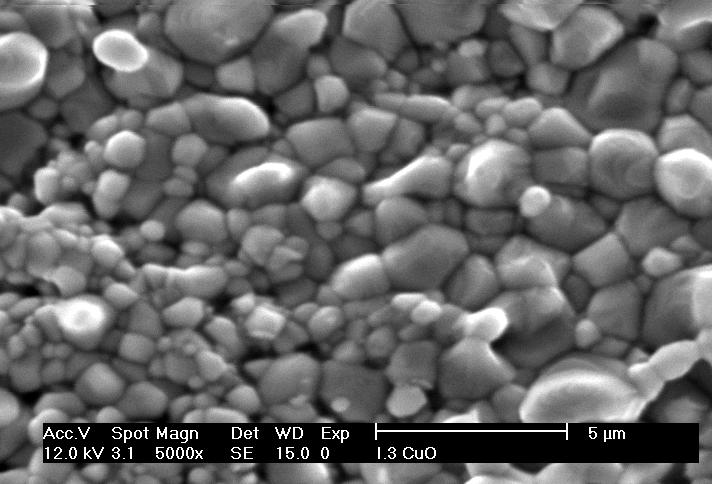 Figure 5. XRD profile of CuFe 2 O 4 based-thick film fired at 1000 C for 1 hour (with 5.0 % glass frit addition) Microstructures of the CuFe 2 O 4 film ceramic fired at 1000 C for 1 hour with 0 and 2.