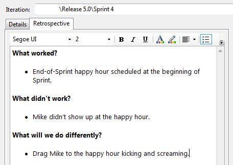 Scrum Ceremonies Sprint Retrospective 1 or 2 days after the Sprint ends We use the following: