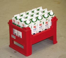The number of milk cartons and boxes that can be processed per lift is adjustable, depending on the