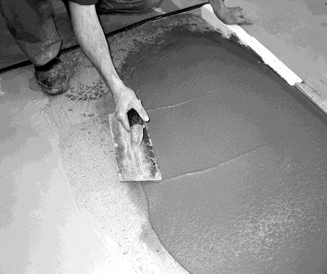The poured material can be roughly shaped by scraping with a trowel after initial set, or once the filled leveller has cured, it can be diamond ground as required.