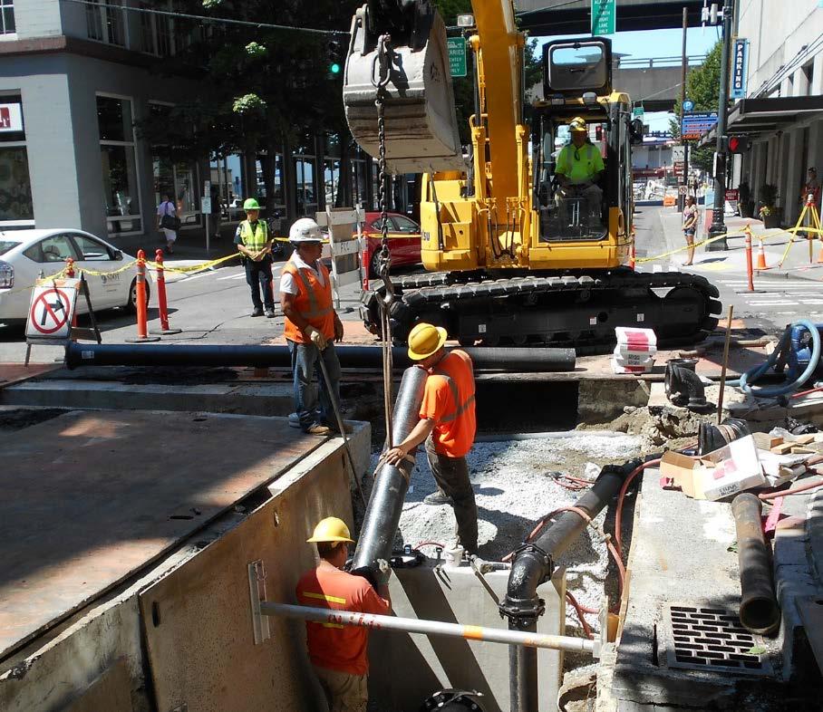 Water main replacement Before the streetcar track construction can begin, sections of a water main must be replaced.