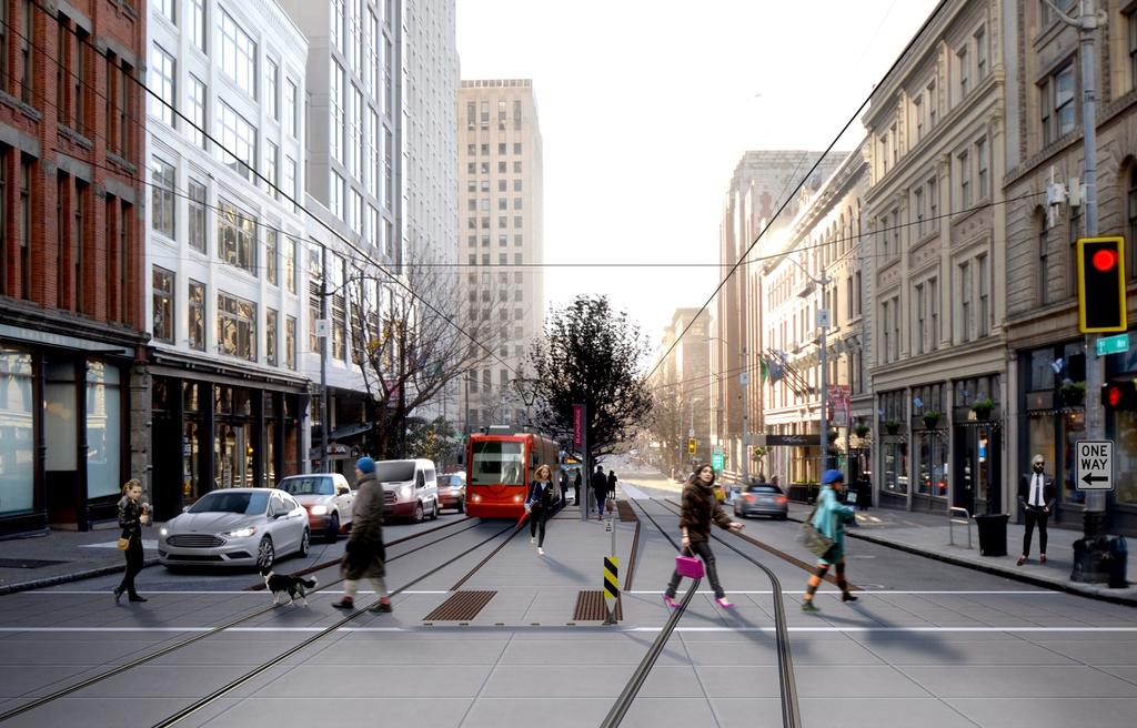 1st between Spring & Madison station rendering The Center City Connector will improve access