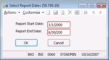 94 Advanced Payroll Note that the Union Detail (58.700.00) report has the following variations and/or additions to the standard extended report options. Figure 56: Select Report Dates (58.700.10) Report Start Date Report Start Date is the beginning check date from which transactions are included.