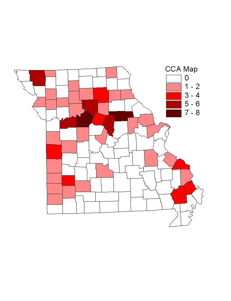 Number of MFA CCA s per County in Missouri -