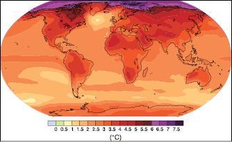 Surface temperature changes Projected surface temperature changes for the late 21