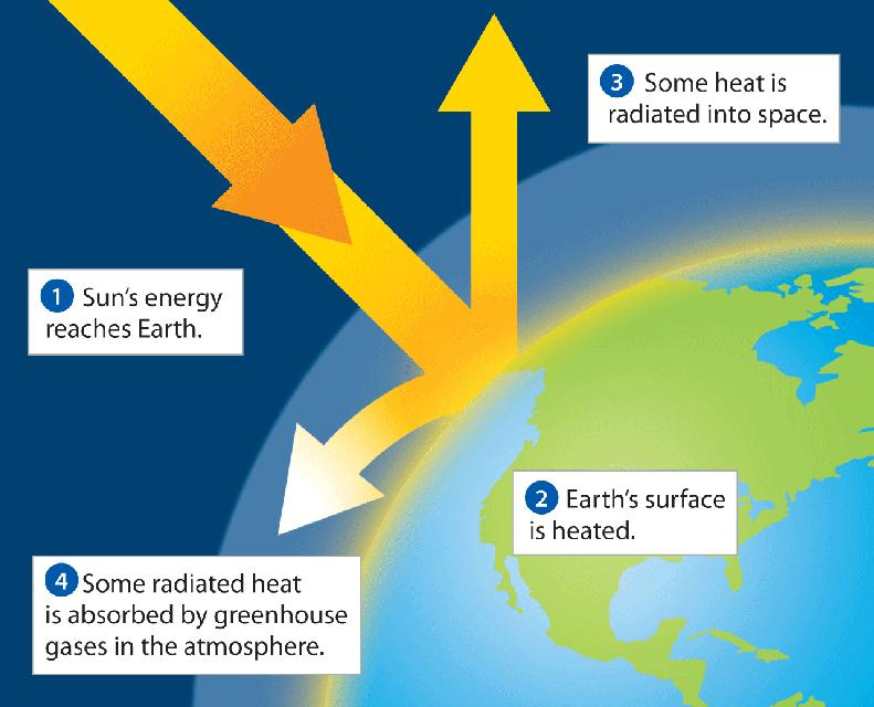 Greenhouse gases absorb heat and release it slowly,