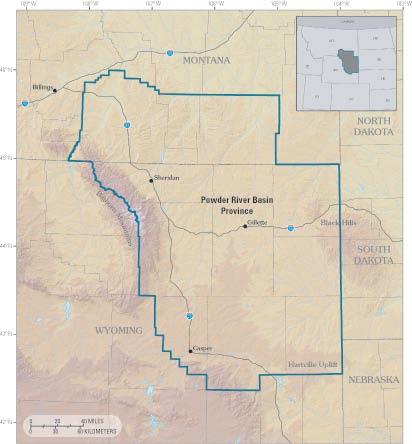 27*1.0!>*2.7 The Powder River Basin is located in northeastern Wyoming and southeastern Montana in the Western United States, and covers an area of roughly 24,000 square miles. See Figure 1.
