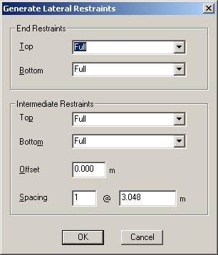 Chapter Five LRFD code Generate Lateral Restraints Dialog - AISC 2005/2010 When the user selects to generate the lateral restraints from the Bending dialog, the Generate Lateral Restraints dialog is