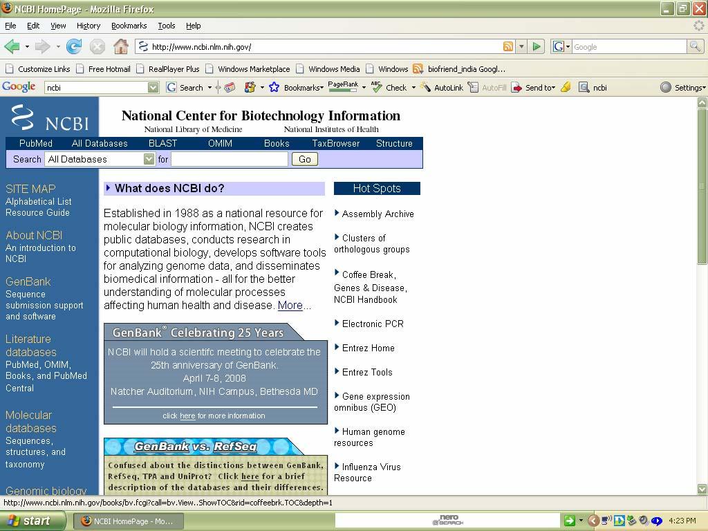 The home page of NCBI