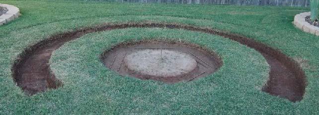 The actual size of the fire pit (center), where the 30 gas ring will be is 3 ft (36 in.) You want to leave at least 3 inches on each side of the ring.