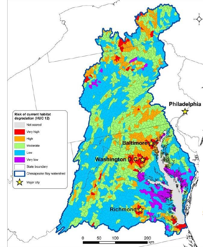 Fish Habitat Map: Most limiting disturbances for Chesapeake Bay habitats: