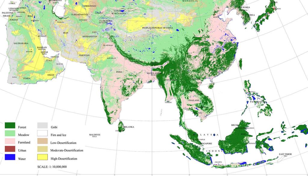 Asian region desertification status map The regional mapping
