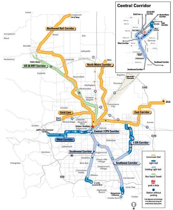 RTD s FasTracks Plan 122 miles of new light rail and commuter rail 18 miles of Bus Rapid Transit (BRT) 31 new park-n-rides
