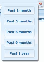 Change Date Range button : This button will quickly enter dates for 5 predefined ranges: Past 1 Month, Past 3 Months, Past 6 Months, Past 9 Months and Past 1 Year.