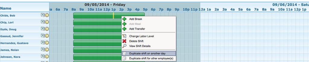 Figure 153 3. Fill in the appropriate labor levels. 4. Click the save button. The updated transfer information will be saved. Deleting a Shift 1.