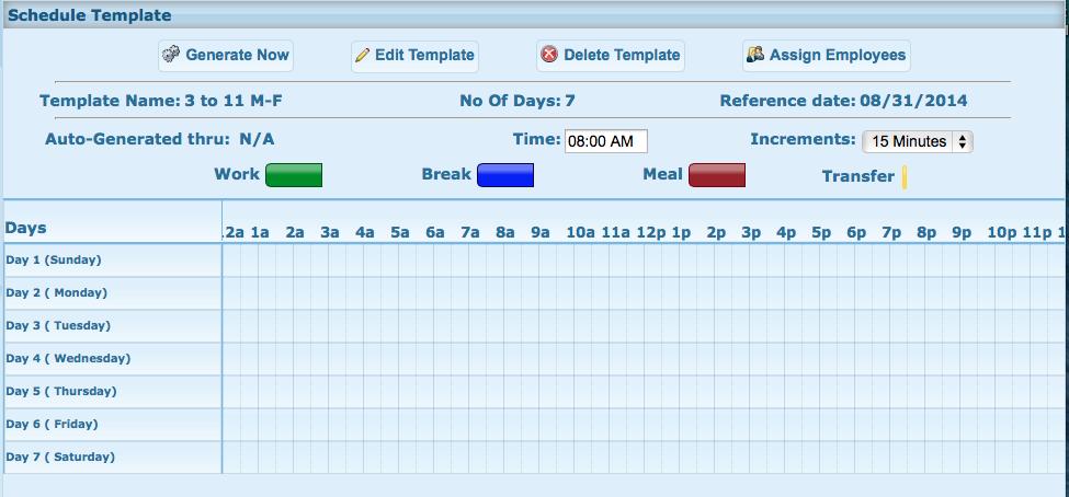 The template name highlighted under the Template List will also appear on the Schedule Template screen as seen below. Figure 164 a.