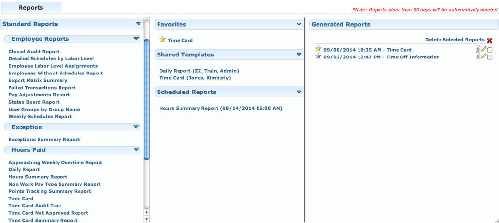 Reports Screen The Reports section gives the manager the ability to generate and view a variety of reports pertaining to their department.