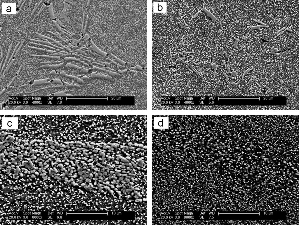 ISIJ International, Vol. 50 (2010), No. 8 Fig. 8. SEM micrographs of M2C in the ingots with different forging reduction ratios: (a) lamellar M2C at a reduction ratio of 1.