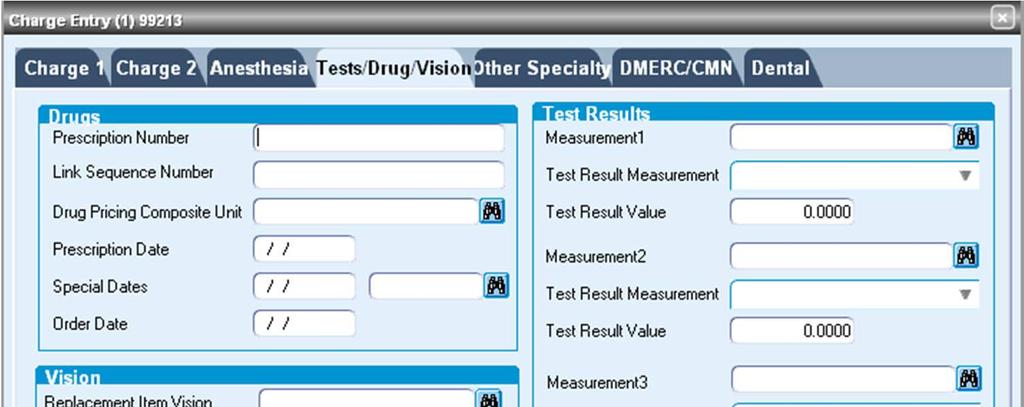Billing Module Visit Test/Drug/Vision Four additional Test