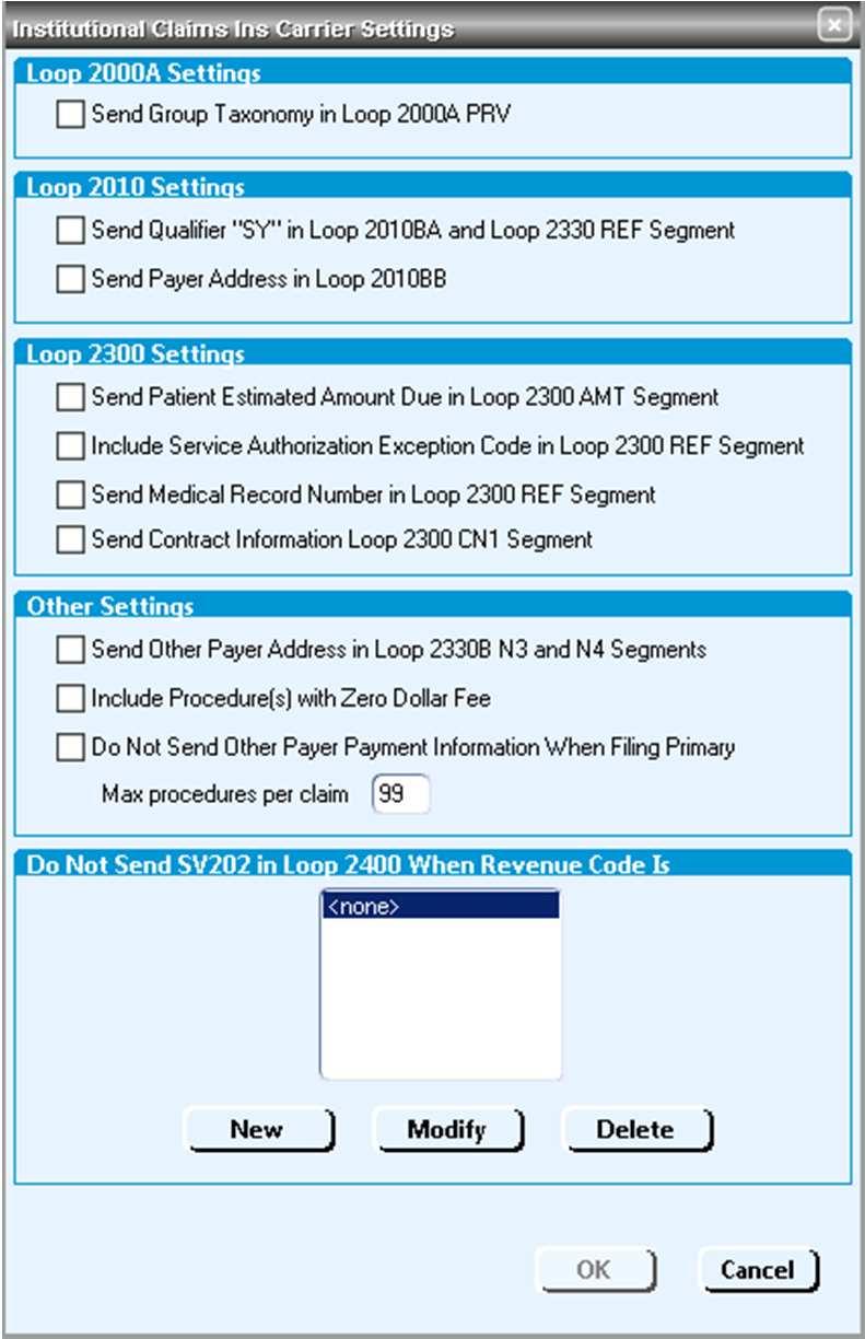 EDI Plug-in Changes Institutional File Creator Other Settings Removed: Paper EOB is Not Requested Send Submitter Address in 1000A N3 & N4 Send Attending Physician Address 2310 N3, N4 Send Line Item