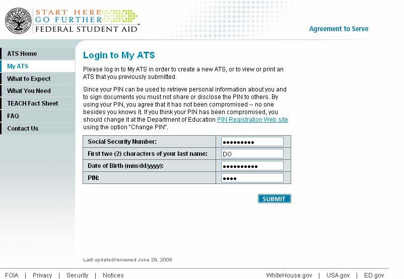 Notes for Login to My ATS After clicking on the My ATS link, the Login to My ATS screen will appear.