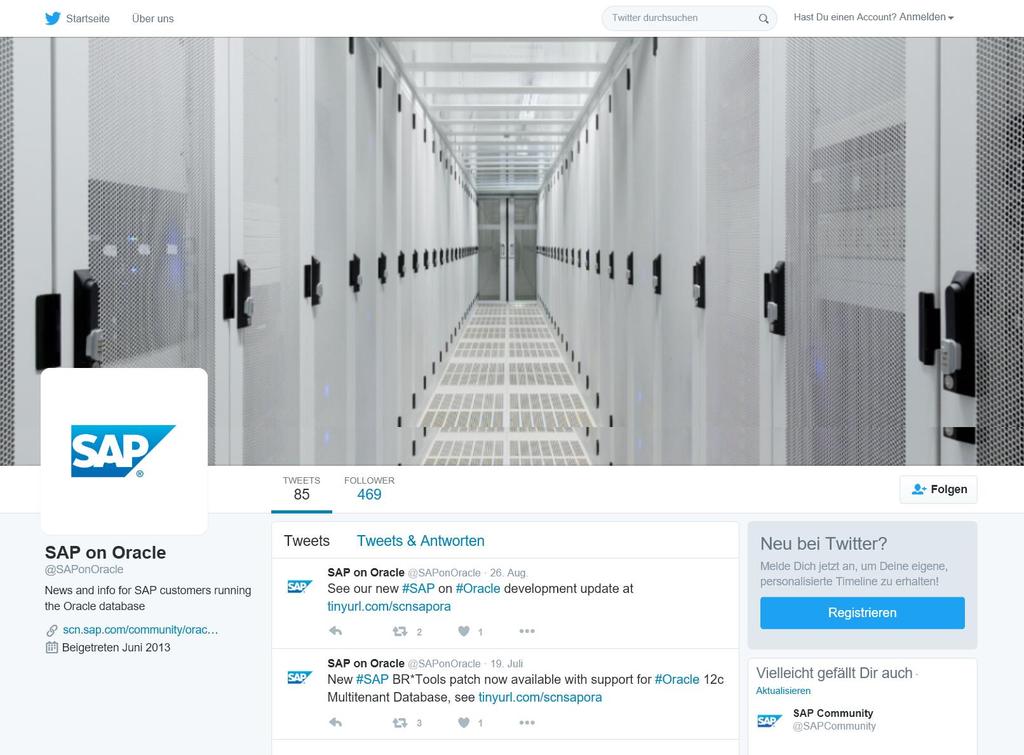 Social Media SAP on Oracle on Twitter Follow us on Twitter Get instant notification about release of SAP Hot News Product Certifications