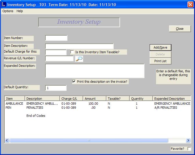 MAINTAIN THE INVENTORY(ARINV) Inventory set up is a great place to set up items that are frequently billed for.