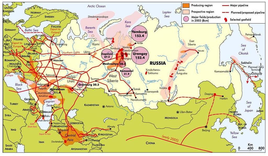 Russian Gas Reserves & Pipelines Source: World Energy