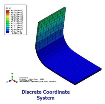 Material Orientations Unlike 2-D conventional shell elements, material orientation of 3-D continuum elements must be explicitly assigned: Global Discrete Coordinate