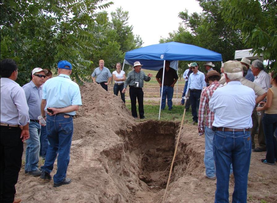 Dr. Jamie Iglesias, with Texas Agrilife Center, discussing soil profile characteristics,