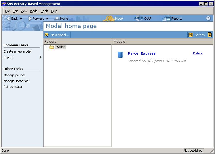 Getting Started Model Mode and Module Pages 13 Change to Model mode 1 On the home page, click You see a model page.