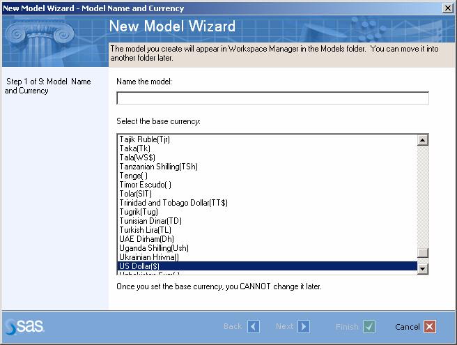28 Creating Dimensions with the New Model Wizard Chapter 6 Start the New Model Wizard 1 Select File > New > Model. You see Step 1 of the New Model Wizard. The New Model Wizard contains 10 steps.