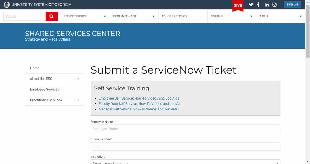 Help When you click on the Help Tile from the Employee Self Service Home page, you will be taken here, where you can submit a ticket: Figure 17 -