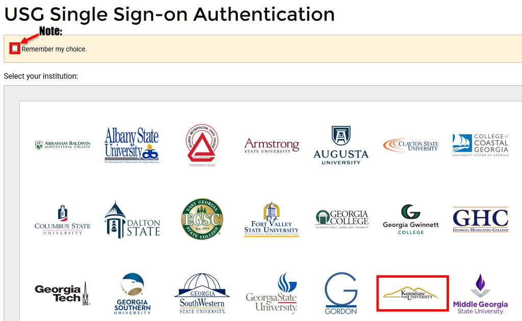 3. From the USG Single Sign-on Authentication screen, choose your USG SSO