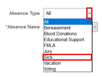 2. From the list of options, select Request Absence.