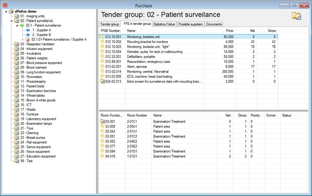 3.4. Tabs in the tender group window Image 3: Procurement window The first tab displays and allows editing of the number and name of the group and its requirements.
