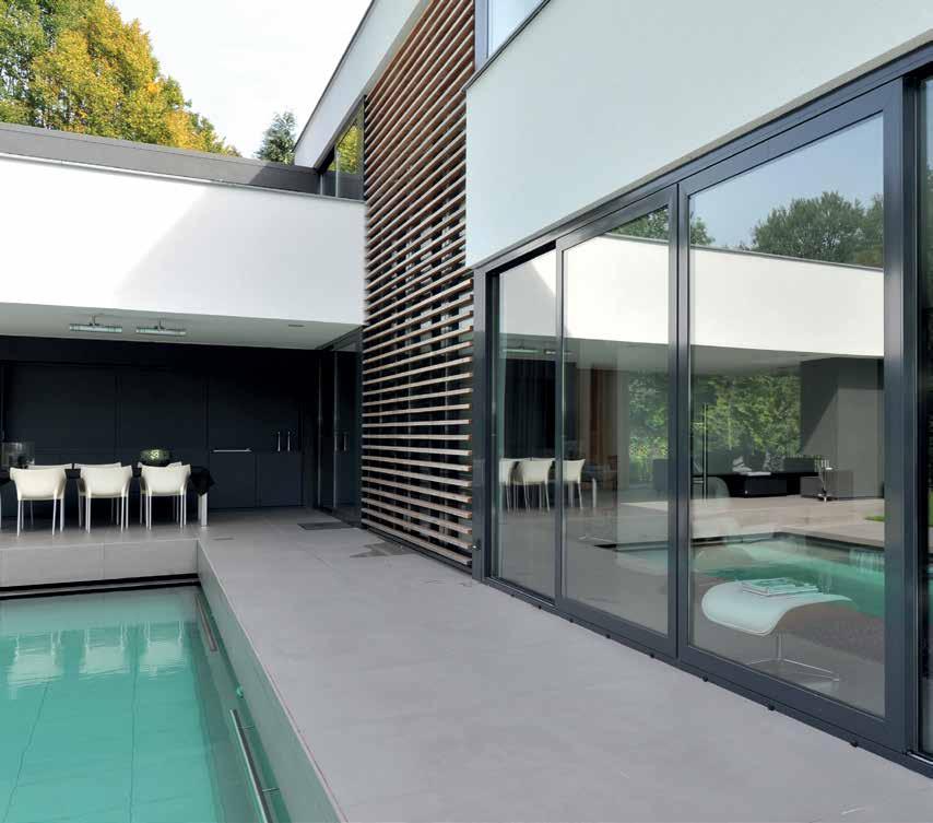 Designed for large glass surfaces with minimal visible elements, these highly insulated lift-slide doors meet the most stringent
