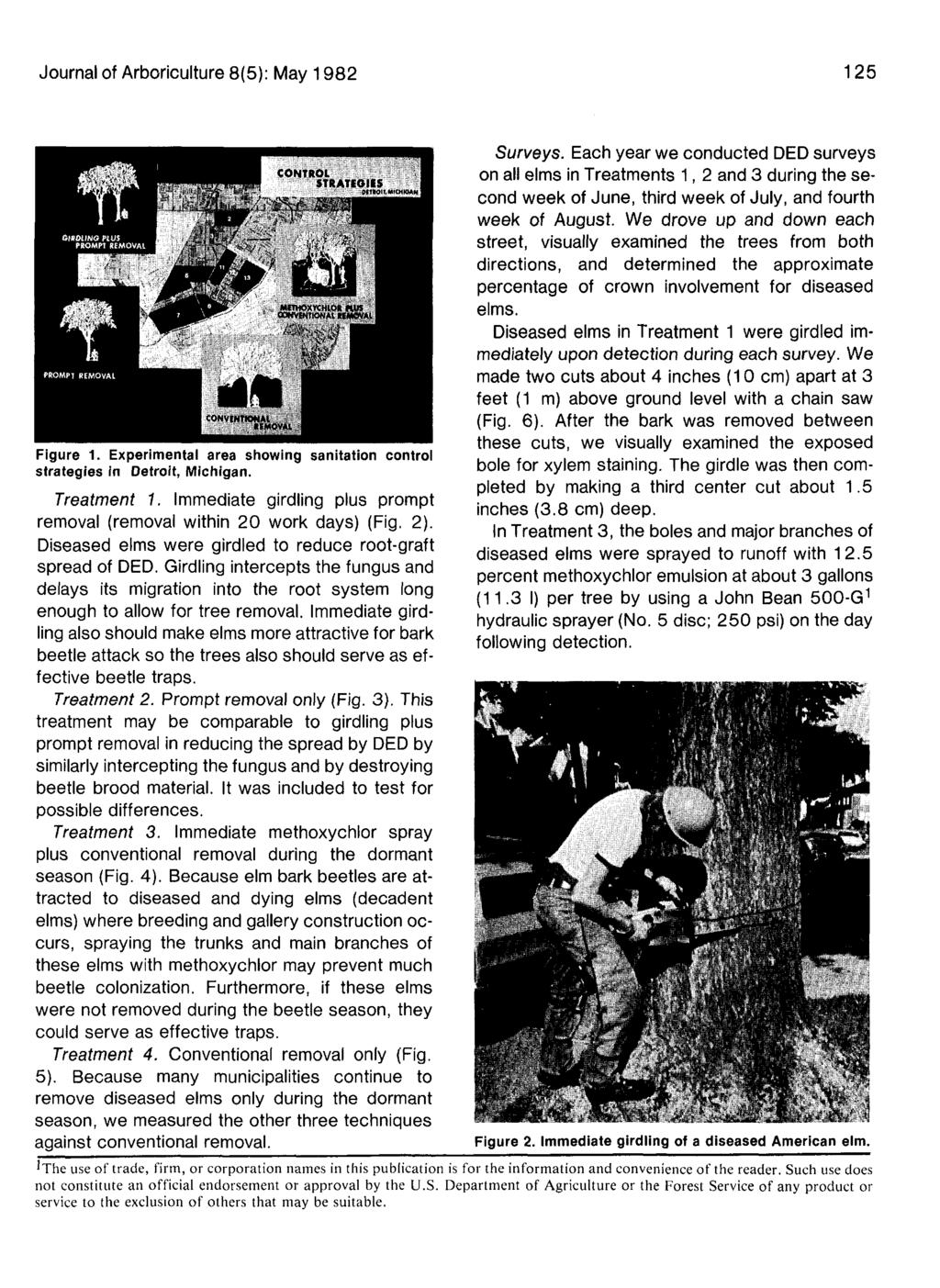 Journal of Arboriculture 8(5): May 1982 125 Figure 1. Experimental area showing sanitation control strategies in Detroit, Michigan. Treatment 1.