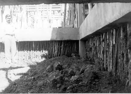 plinth beam (at the foundation level) and tie beams at the middle level showed considerable distress in the form of cracks when the filling was nearing completion.