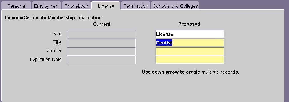 3. If License is selected, listing of LICENSE TITLES appears. Select the appropriate License title, Click OK. 4.
