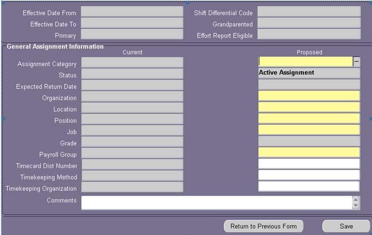 1. Select the appropriate assignment category from the ASSIGNMENT CATEGORY LOV, CLICK OK.