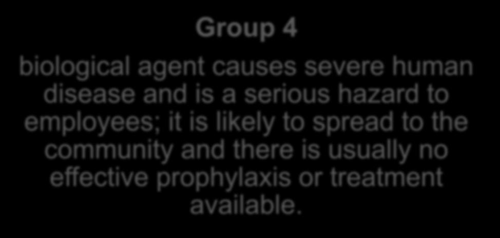 Group 4 biological agent causes severe human disease and is a