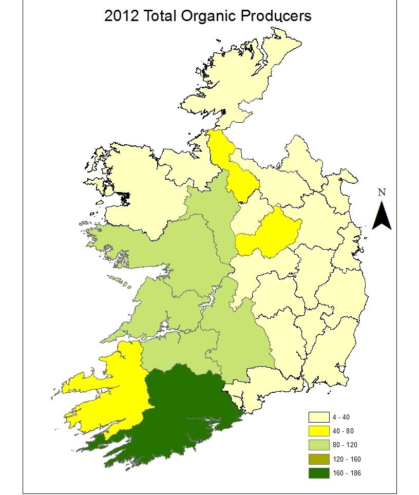 2012 - Where are the producers in Ireland? 58,556 ha (~1.