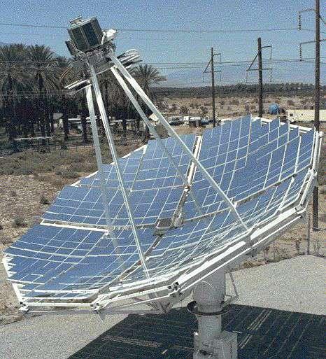 Solar Thermal Power Plant Advanco/Vanguard 25 kw dish /Stirling system installed at Rancho Mirage, California.