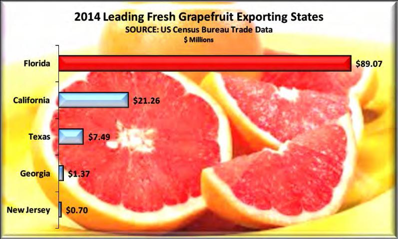 Fresh Grapefruit Florida is the leading grapefruit exporting state with an export value of $89.1 million accounting for 72% of exports.