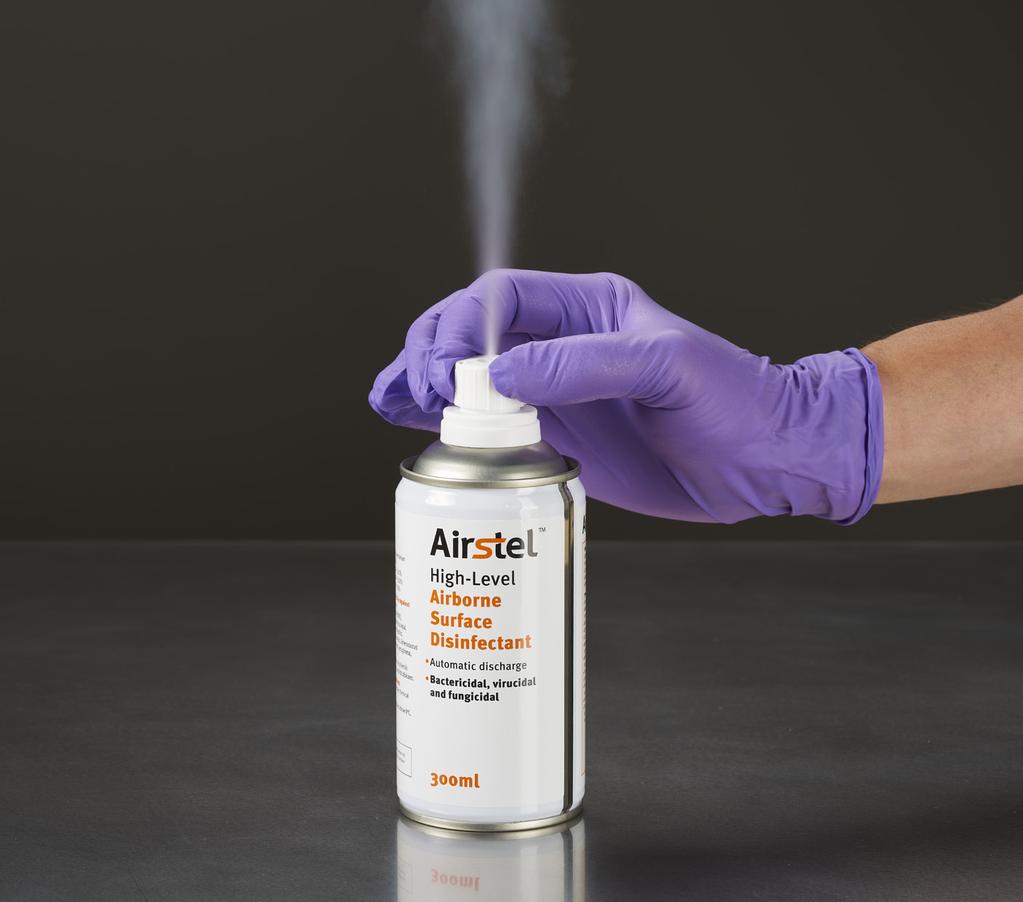 Airstel is a single-shot ready-to-use disinfectant designed for the bactericidal, mycobactericidal, fungicidal and virucidal disinfection of inaccessible surfaces.