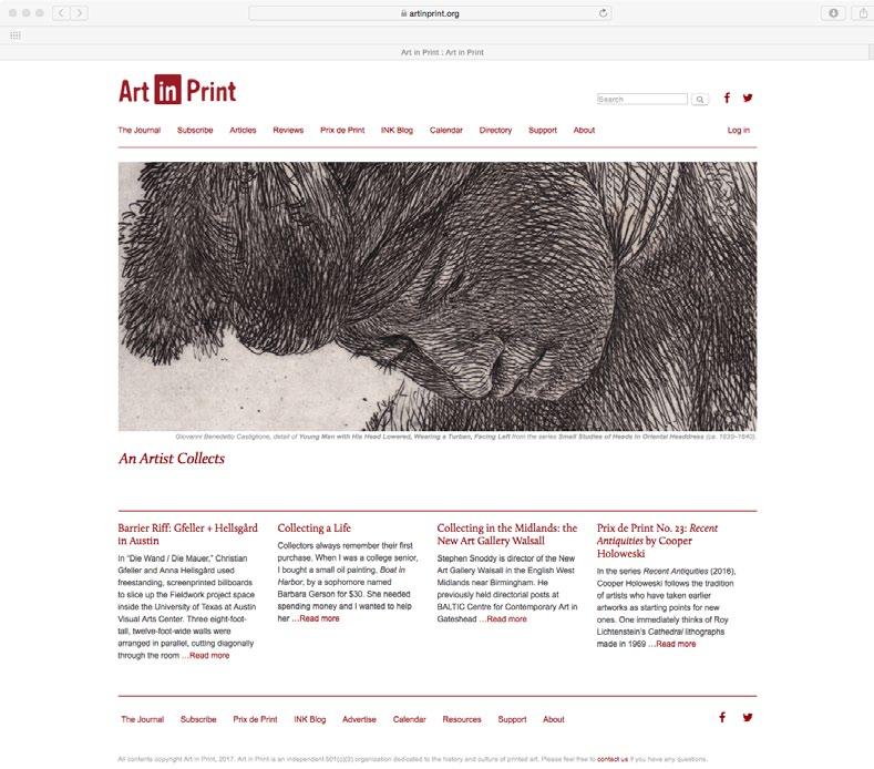 About Art in Print Art in Print is a bimonthly not-for-profit journal and website devoted to the contemporary culture and history of artists prints and printed matter.