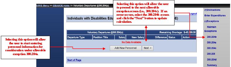 If 300.204a is applicable for the LEA, click Add New Personnel to enter personnel expenditures.
